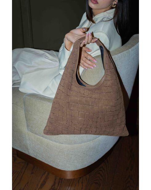 Bandolera Lennox de terciopelo taupe - 34x30x2 cm