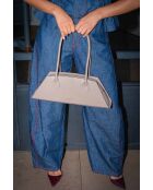 Schultertasche aus taupefarbenem Opalleder - 41x14x10 cm