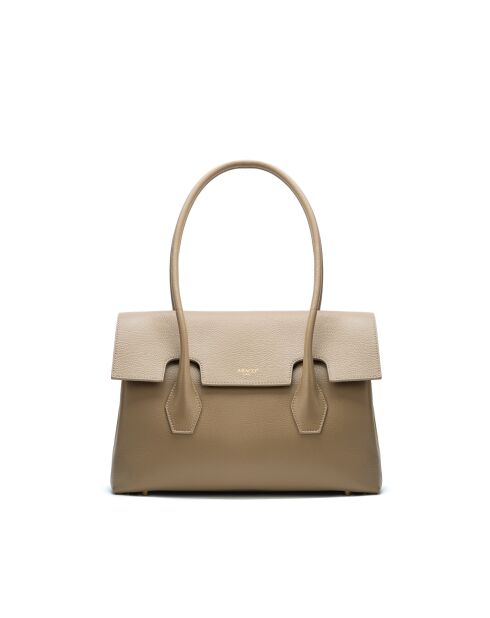 Solenne licht taupe leren schoudertas - 35x26x14 cm