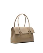 Solenne licht taupe leren schoudertas - 35x26x14 cm