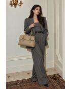 Solenne licht taupe leren schoudertas - 35x26x14 cm