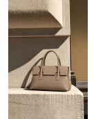 Solenne licht taupe leren schoudertas - 35x26x14 cm