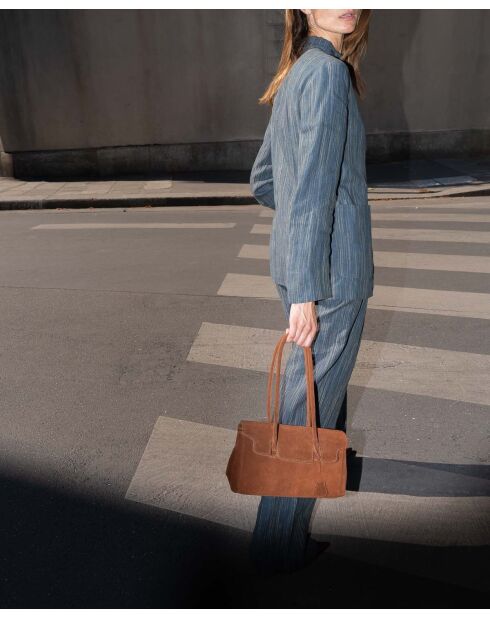 Bolso de hombro Dunn de terciopelo camel - 32x18x12 cm