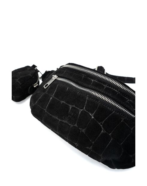 Riñonera Sena de piel aterciopelada negra - 31x14x4,5 cm