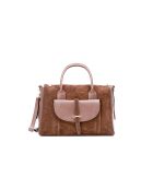 Sac à main en cuir velours Rye moka - 36,5x28,5x13 cm