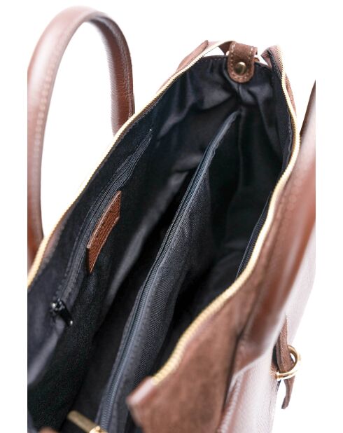 Sac à main en cuir velours Rye moka - 36,5x28,5x13 cm