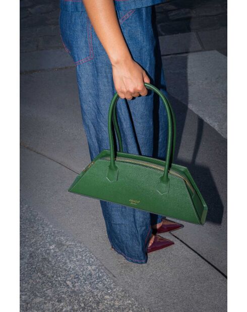Bolso bandolera de piel de ópalo verde pino - 41x14x10 cm