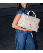 Bolso de mano de piel Roux blanquecino - 36,5x28,5x13 cm