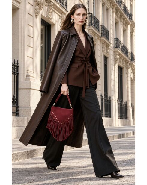 Burgundy Cole fluwelen schoudertas - 29x20x2 cm