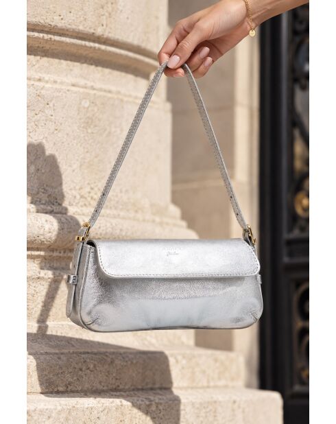 Luna Schultertasche aus silberfarbenem Leder - 23x11x3,5 cm