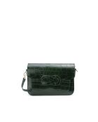 Bandolera Andre Croco de piel verde botella - 26x17x8 cm
