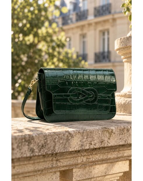 Bandolera Andre Croco de piel verde botella - 26x17x8 cm