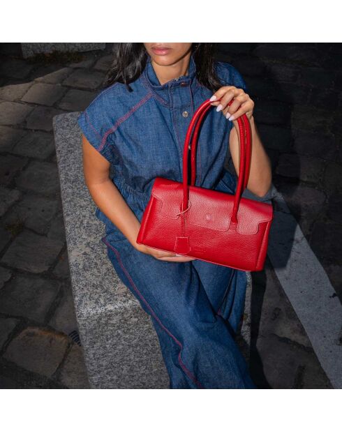 Fenn rote Schultertasche aus Leder - 32x18x12 cm