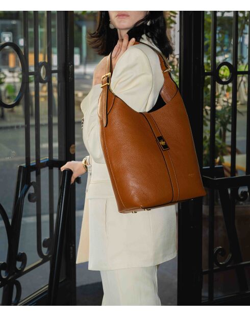 Borsa a tracolla Jora in pelle cammello - 27x41x12 cm