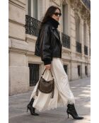 Lois leren schoudertas donker taupe - 29x25x1 cm