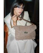Ceres Schultertasche aus taupefarbenem Samt - 34x25x9,5 cm
