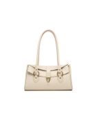 Cremefarbene Schultertasche Zea aus Leder - 30x19x12 cm