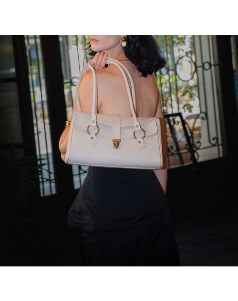 Cremefarbene Schultertasche Zea aus Leder - 30x19x12 cm