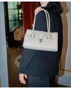 Cremefarbene Schultertasche Zea aus Leder - 30x19x12 cm