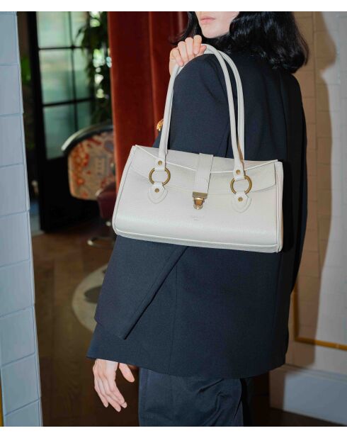 Cremefarbene Schultertasche Zea aus Leder - 30x19x12 cm