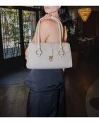Cremefarbene Schultertasche Zea aus Leder - 30x19x12 cm