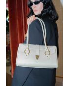 Cremefarbene Schultertasche Zea aus Leder - 30x19x12 cm