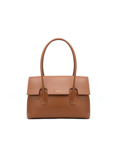 Solenne camel leren schoudertas - 35x26x14 cm