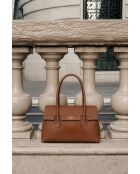 Solenne camel leren schoudertas - 35x26x14 cm