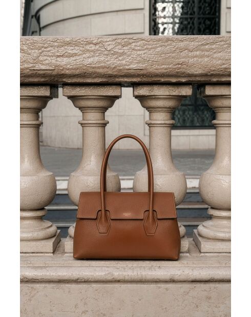 Solenne camel leren schoudertas - 35x26x14 cm