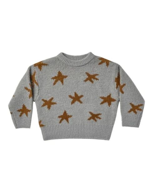 Grauer Stern-Pullover mit Rundhalsausschnitt