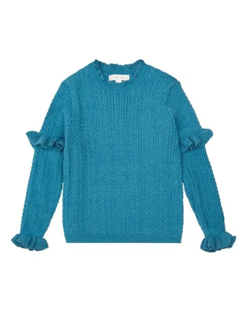 Jevo blauer Baumwollpullover mit Rundhalsausschnitt