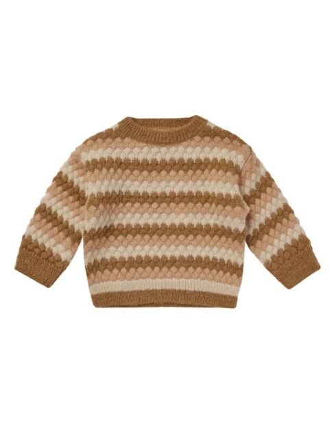 Maglione girocollo Aspen a righe ocra a nido d'ape