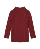 Burgunderroter, gerippter Babypullover mit Trichterausschnitt