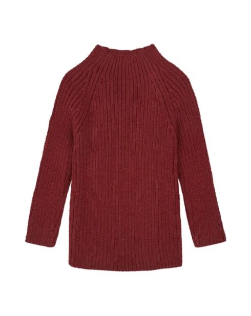 Burgunderroter, gerippter Babypullover mit Trichterausschnitt