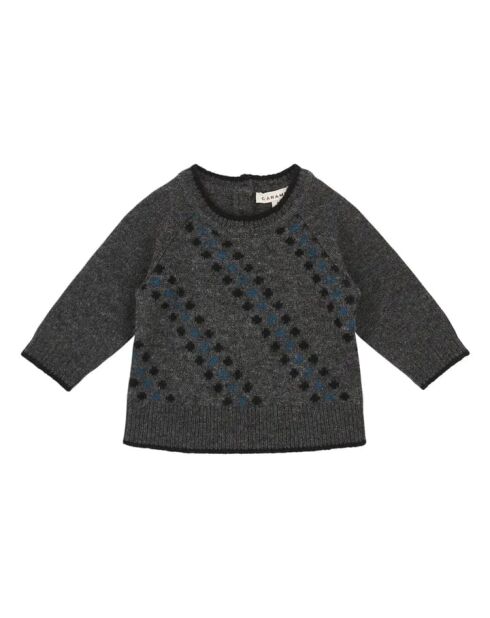 Grauer Egret Merino-Pullover mit Rundhalsausschnitt für Babys