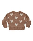 Jersey marrón con cuello redondo en forma de corazón