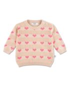 Beige katoenen trui met ronde hals en hartjes