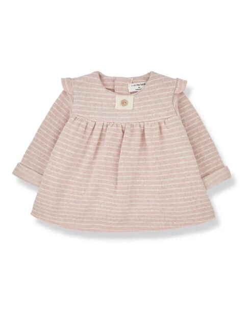 Abito corto Lili in materiale riciclato a righe rosa chiaro