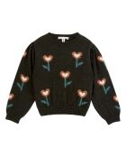 Maglione intersia girocollo con fiori e cuori grigio antracite