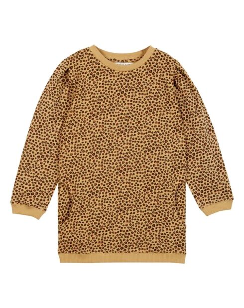 Abito corto in felpa leopardata color cammello