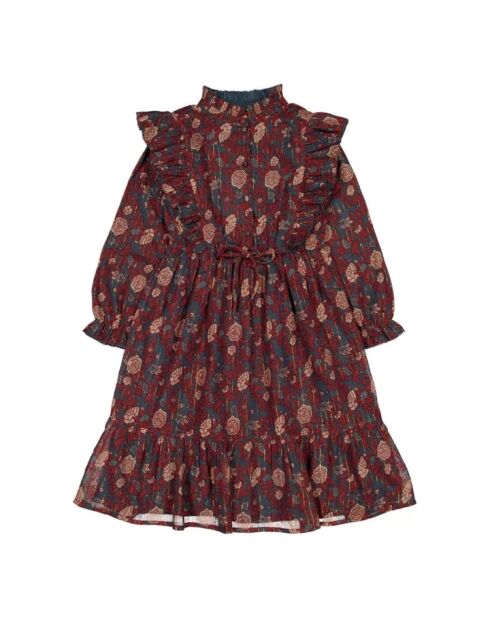 Abito lungo Dahlia bordeaux in cotone lurex
