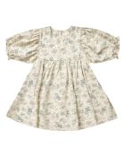 Cremefarbenes kurzes Leinenkleid Jolene mit Blumenmuster