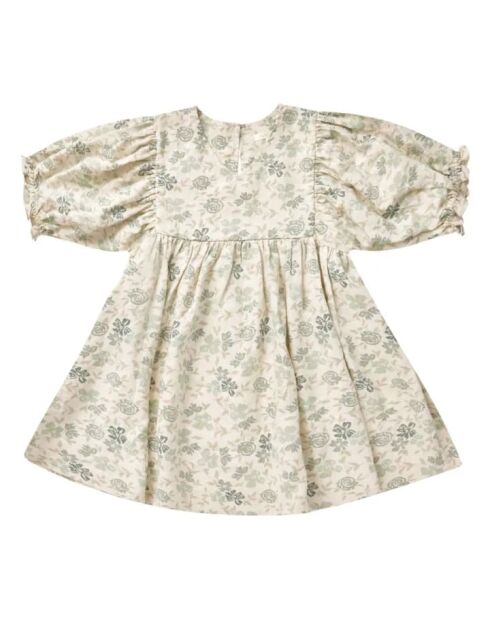 Cremefarbenes kurzes Leinenkleid Jolene mit Blumenmuster