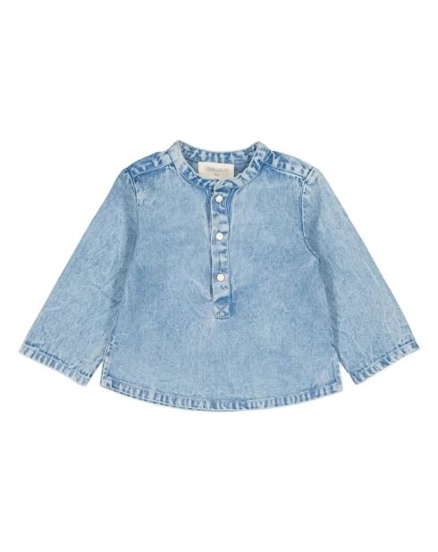 Jeans kurta chambray grandpa blue in cotone a manica lunga