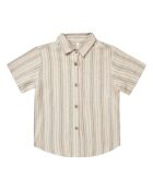 Camicia in lino a maniche corte a righe beige