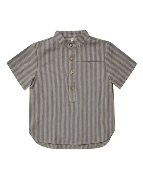Camicia in lino a maniche corte a righe grigio scuro