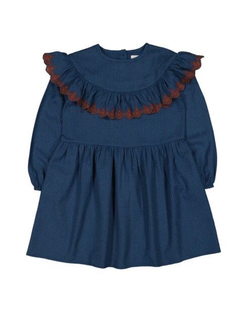 Abito corto Odette in cotone scozzese blu marino