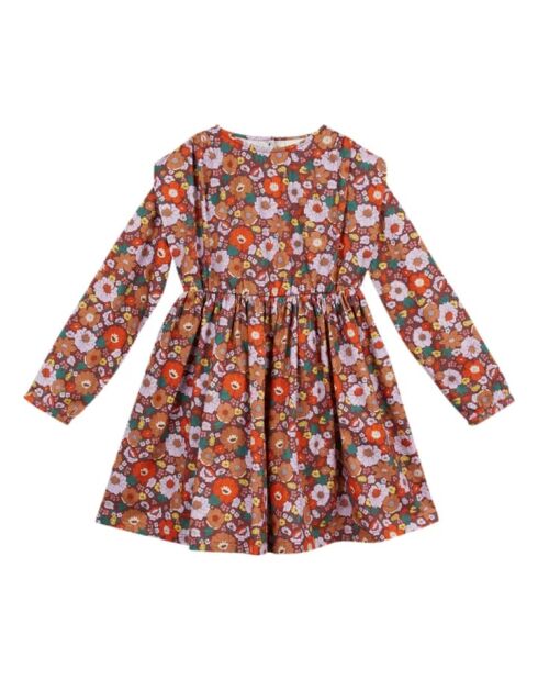 Ellie plum vintage korte katoenen jurk met bloemen