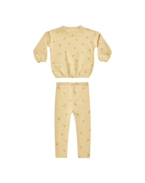 Felpa in cotone + leggings gialli in spugna con ananas