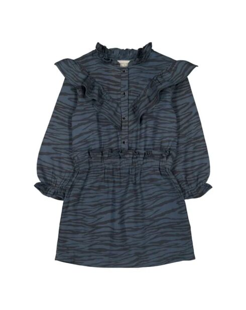 Abito corto in cotone blu folk